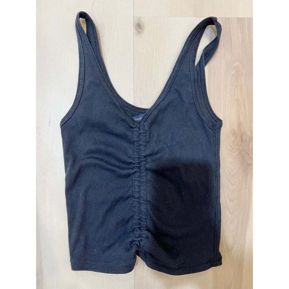 Abercrombie & Fitch Women Black Ruched Gathered Center Ribbed Crop Tank Top XS